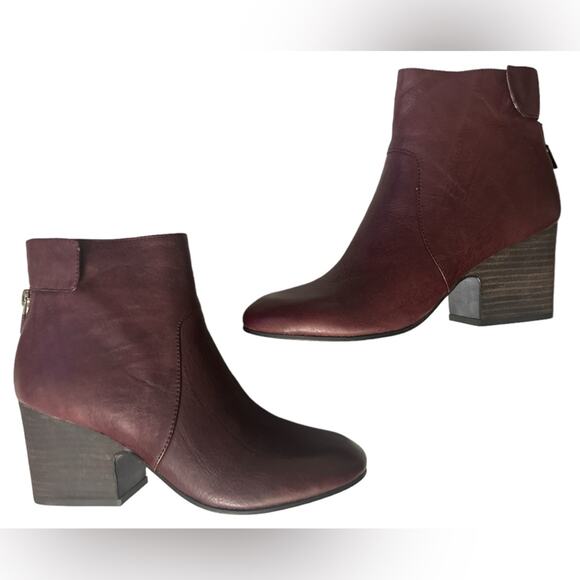 Eileen Fisher Harris Burgandy Leather Ankle Boots 7.5 - Picture 5 of 8
